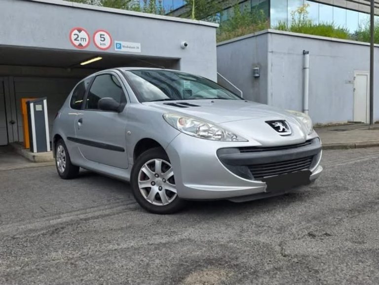 Peugeot 206+ grise vue de face trois quarts